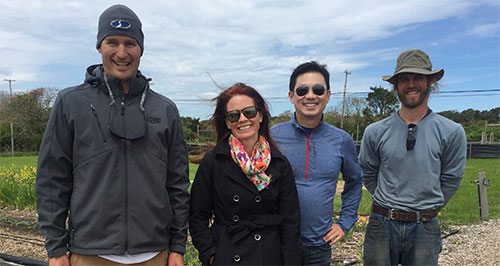 On the farm with Sustainable Nantucket Farm Managers John (L) and Dilan (R), and Executive Director Michelle Whelan