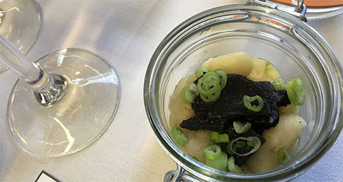 Giant Tarbais Beans with Black Truffle and German Butterball Mousseline Cooked in Mason Jar